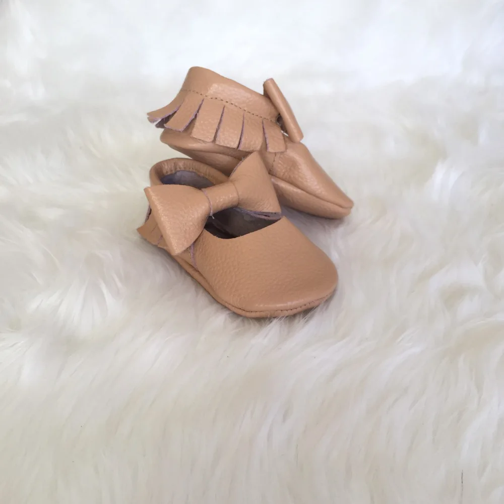 
soft sole leather fringe moccasins mary jane shoes girls with bow 