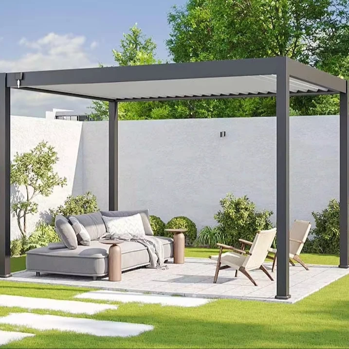 Factory Prices High Quality Motorised Outdoor garden Gazebo Modern Aluminium Louvre Roof Bioclimatic Pergola