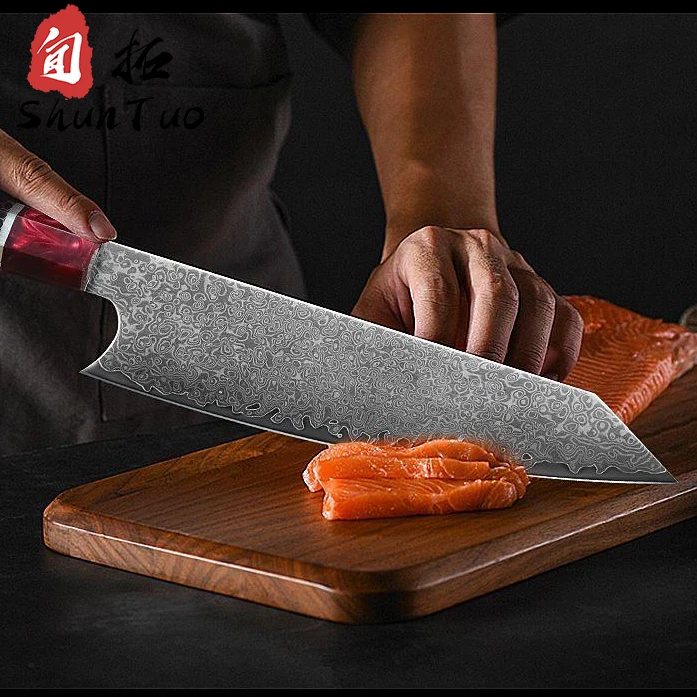 kitchen custom made logo brand metal 5cr15 rose gold table knife set damascus kiritsuke knives with resin wood handle