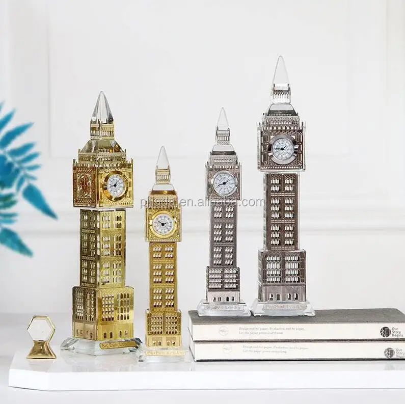 Metal Covered Surface Crystal Big Ben Model With Clock For Souvenir