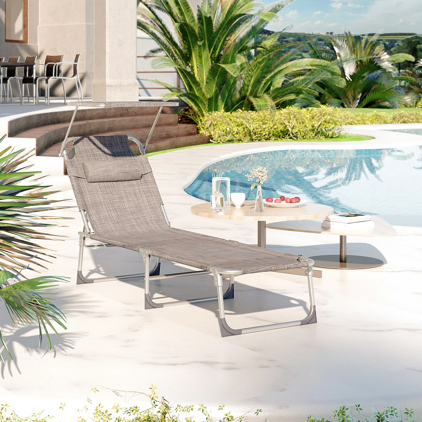 Outdoor Adjustable Foldable swimming pool sun lounger chairs with sunshade