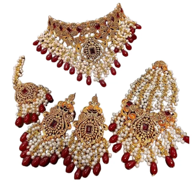 Premium Quality Hot Sale Luxury Indian Pakistani Bridal Jewelry Sets Hand Crafted Gold Plated Antique Jewelry Sets For Women
