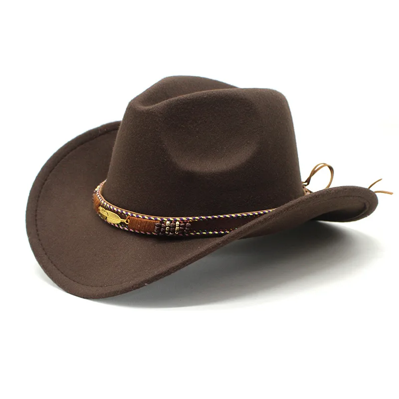 New hat national style  metal feather western cowboy hat for men and women felt hat