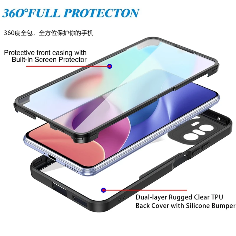 New TPU+PC Colorful 360 Full Cover Front and Back Case Protector 2 In 1 Case For Xiaomi Poco F3 For Redmi Note 10 10S