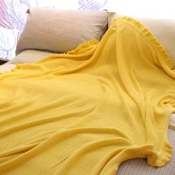 Custom pure colour super soft 100% cotton linen throw light yellow picnic camping garden blanket
