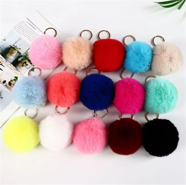 Pom Poms Keychains Faux Rabbit Fur Pompoms Keyring Fluffy Pompoms Keychain
