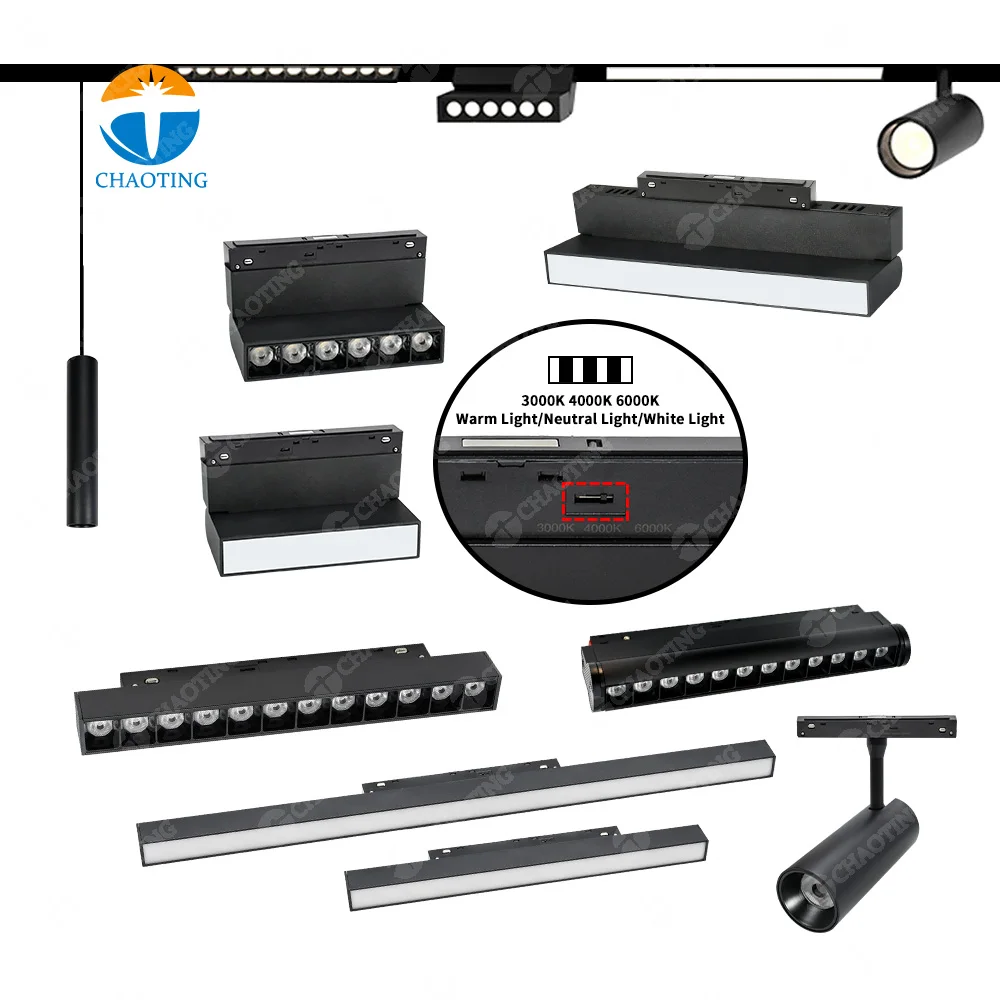 Magnet Rail Led Tracklight Supermarket Light Led Fixtures 3Colors Dial-Up Switchable Magnetic Led Light With Magnetic Track Rail