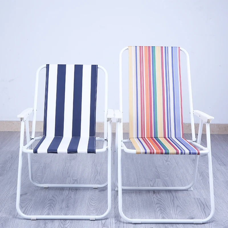 Steel foldable camping chair with white plastic armrest