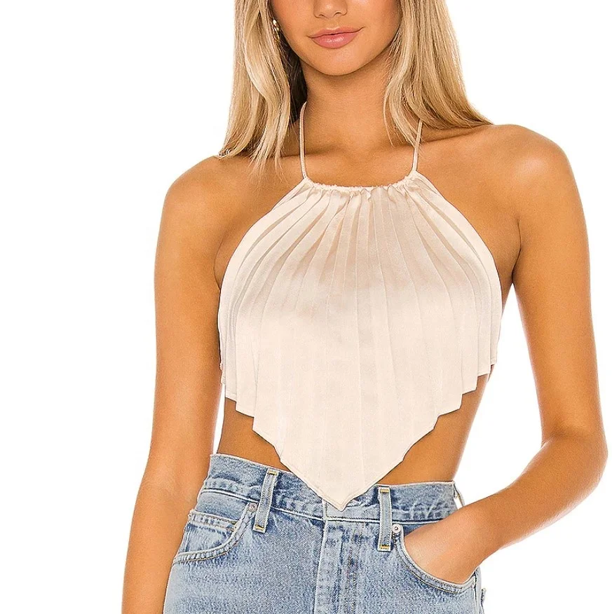 2020 Chain Halter Neck women knitted basic crop tops sleeveless women cami crop top