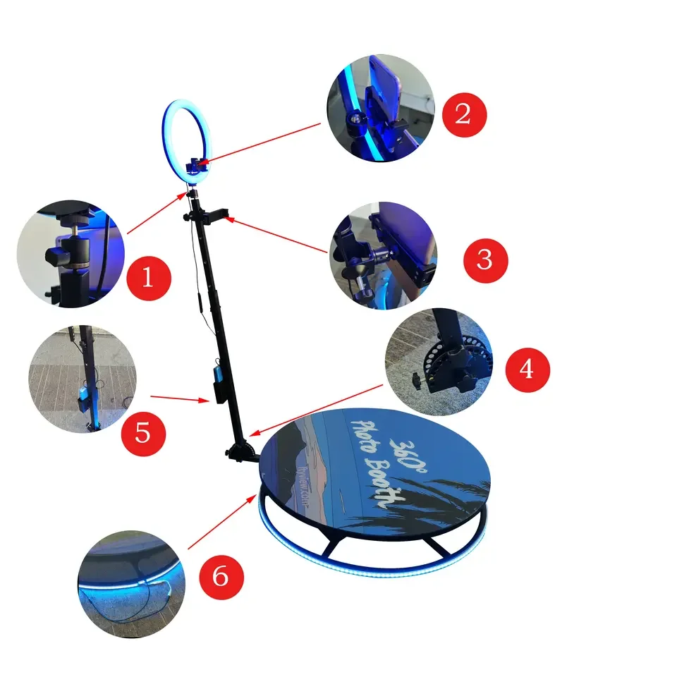 Spin Degree 115Cm 360 3D Ring Light Selfie LED glass party Portable Video Camera 360 Photo Booth Photobooth 360