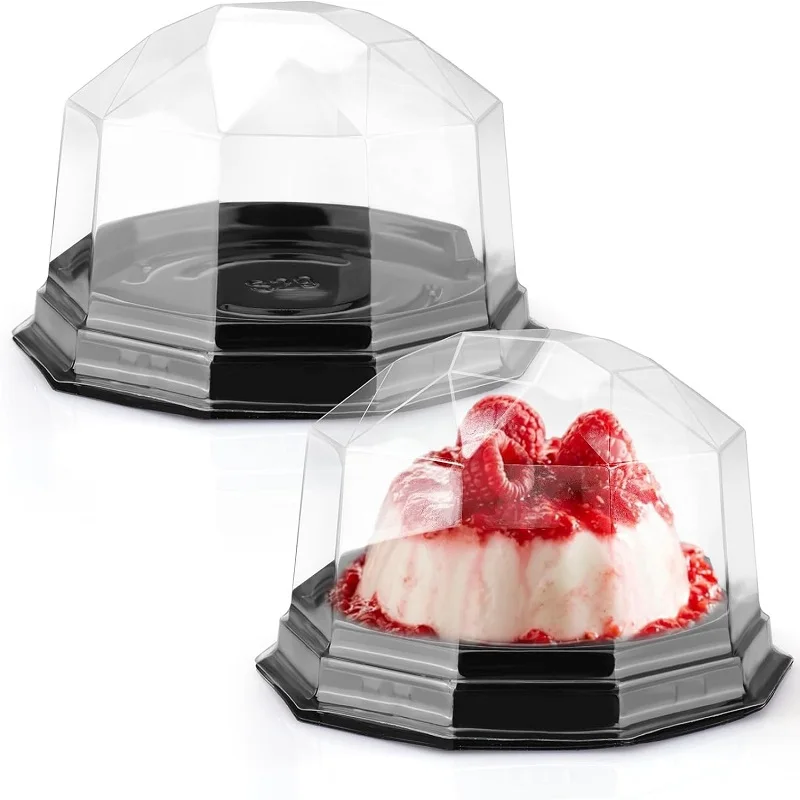 HST Clear Plastic Polygon Cake Box Mini Cake Containers Disposable Cupcake Case With Lids Lesser Fluted Tube Cake Wrappers