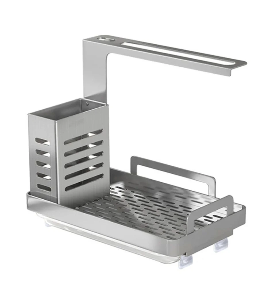 Kitchen Sink Caddy Organizer Stainless Steel Sponge Soap Brush Holder Dish Tableware Drying Rack