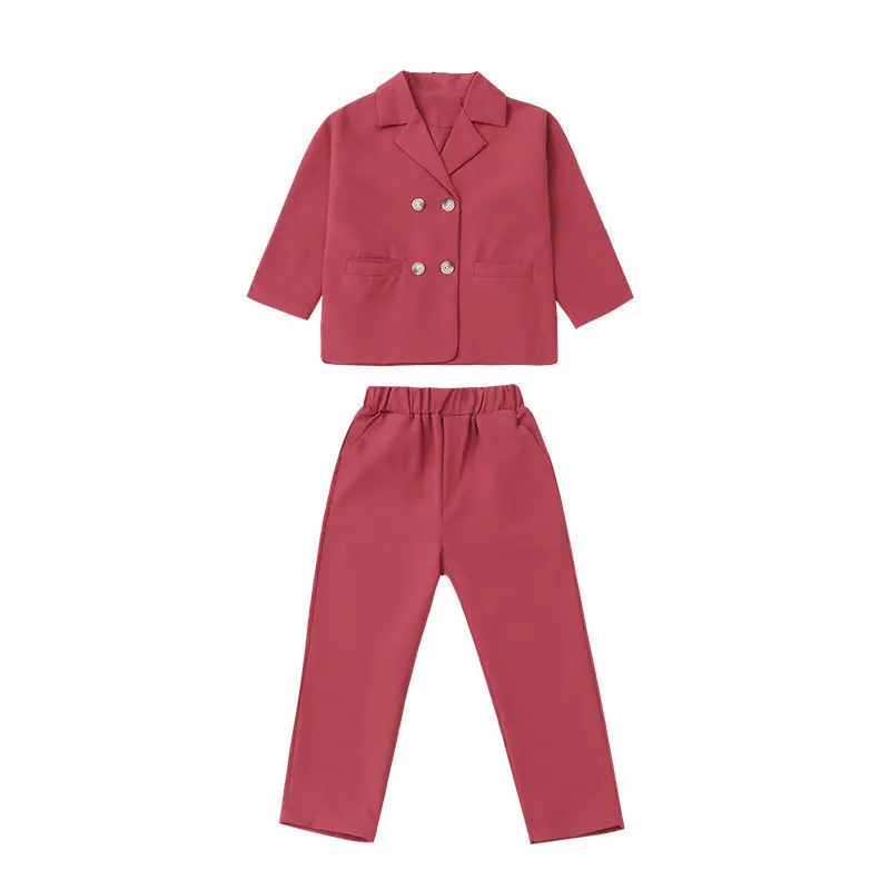 Slim Fit Girls Formal Wedding Suit for Baby Jacket+Pants Children 2pcs Home Kids Formal Suit Female Girls School Blazer