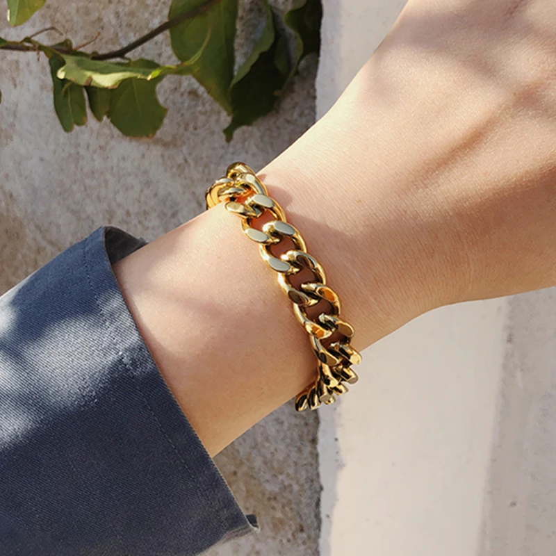 MICCI Wholesale Custom Wide Thick Belt Chain Bracelet Women 18K Gold Plated Stainless Steel Inspired Woven Mesh Bracelet