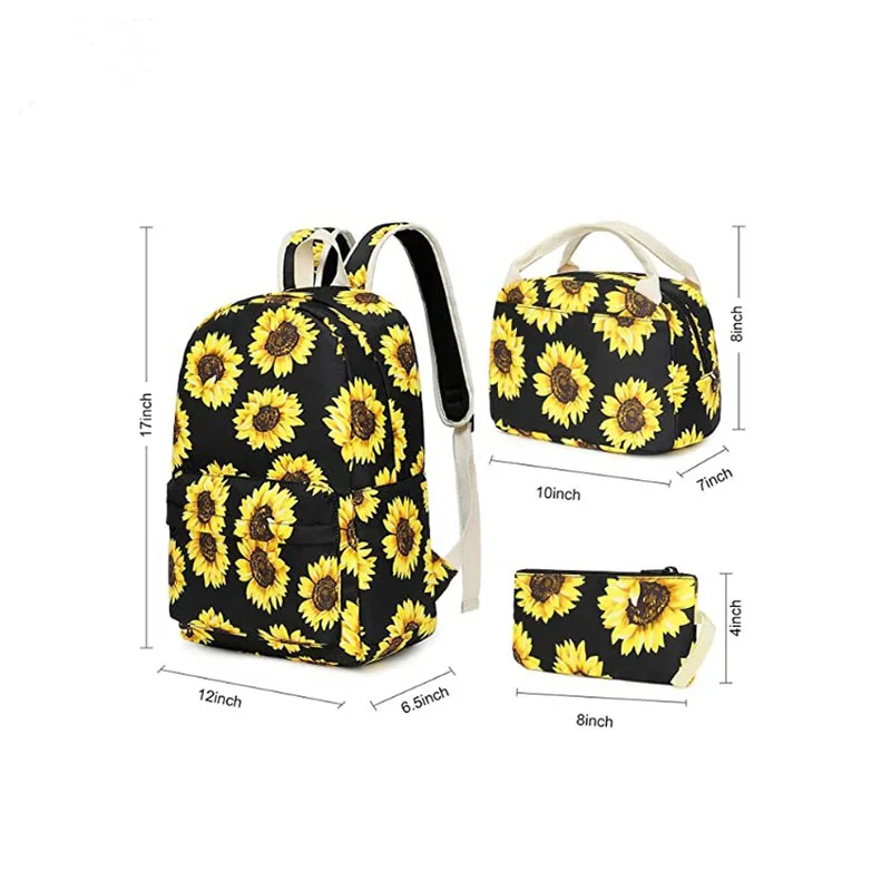 Designer Backpack For School Children Wholesale Girls Canvas Kid Sunflower Backpack Set And Lunch Bag