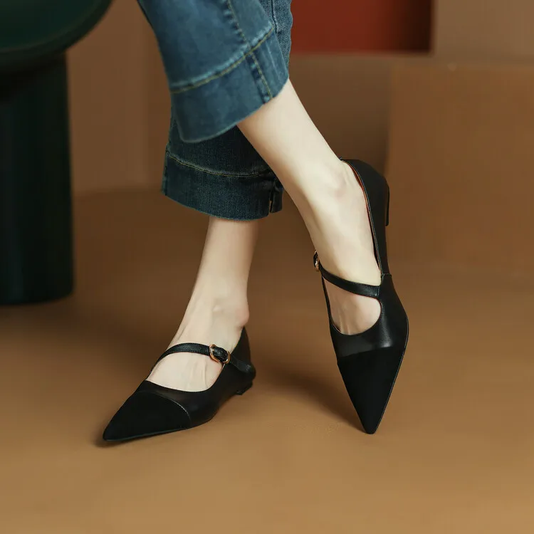 Cialisa Hot Sale Full Real Leather Work Pointed Toe Low Top Solid Color Flats Loafers Dress Flat Women Shoes Ladies