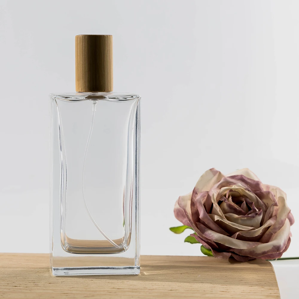 Wooden Perfume Bottle Cap 30ml 50ml 100ml Perfume Bottle Spray Refillable Glass Cosmetic Screen Printing Aluminum Dropper