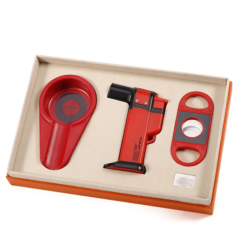 JIFENG JF-TZ239 cheap cigar accessories gift set cigar tools lighter ashtray and cutter 3 in 1 for promotion gift