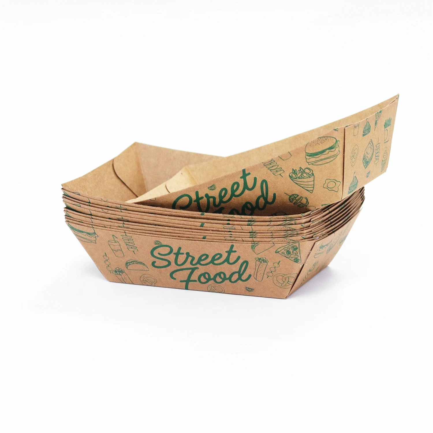 Food Tray Boat Tray Food Grade Greaseproof Kraft Paper Manufacturer Disposable Customized Boat Tray