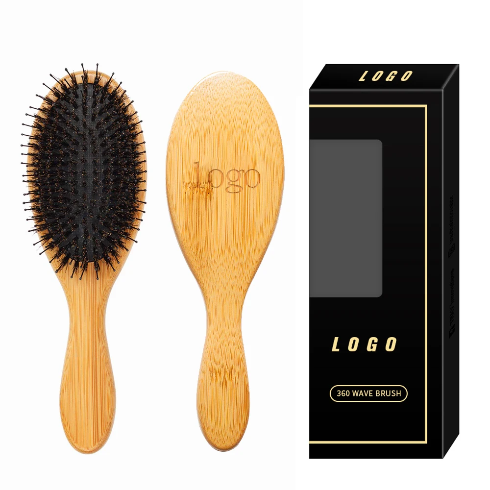 Custom Logo Travel Anti Static Bamboo Mini Boar Bristle  And Nylon for women  Wig Wooden Hair Detangling  Extension Brush