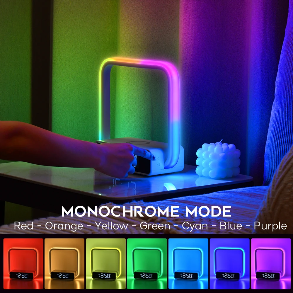 Touch sensor mood Light rgb atmosphere smart desk alarm clock wireless charger portable led night stand bedside table lamp