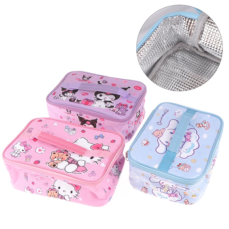 Large Capacity Tote Food Bag Cute Sanrioed Kuromi Lunch Bag Cartoon My Melody Cinnmoroll Travel Thermal Breakfast Box