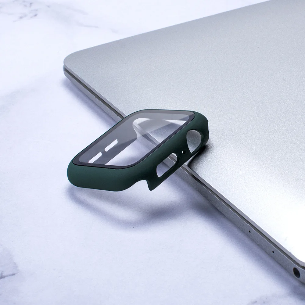 Качественное закаленное стекло 2 в 1, тонкий защитный тонкий бампер, полностью матовый чехол для часов Apple 6, 5, 4, Se с прочным защитным краем из поликарбоната