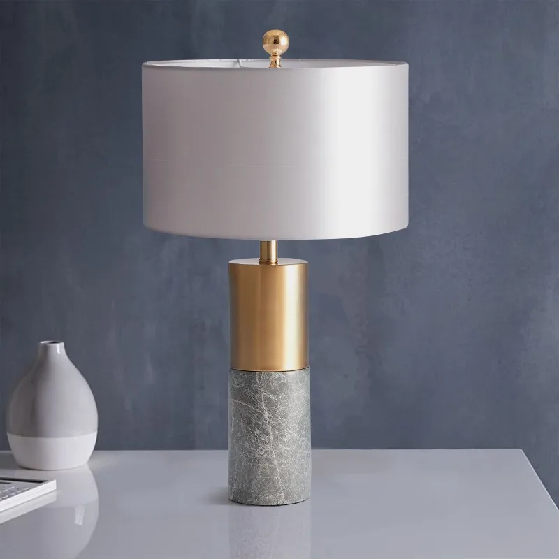American Modern Marble Fabric Minimalist Decorative Bedside Table Lamp Light for Indoor Bedroom Living Room