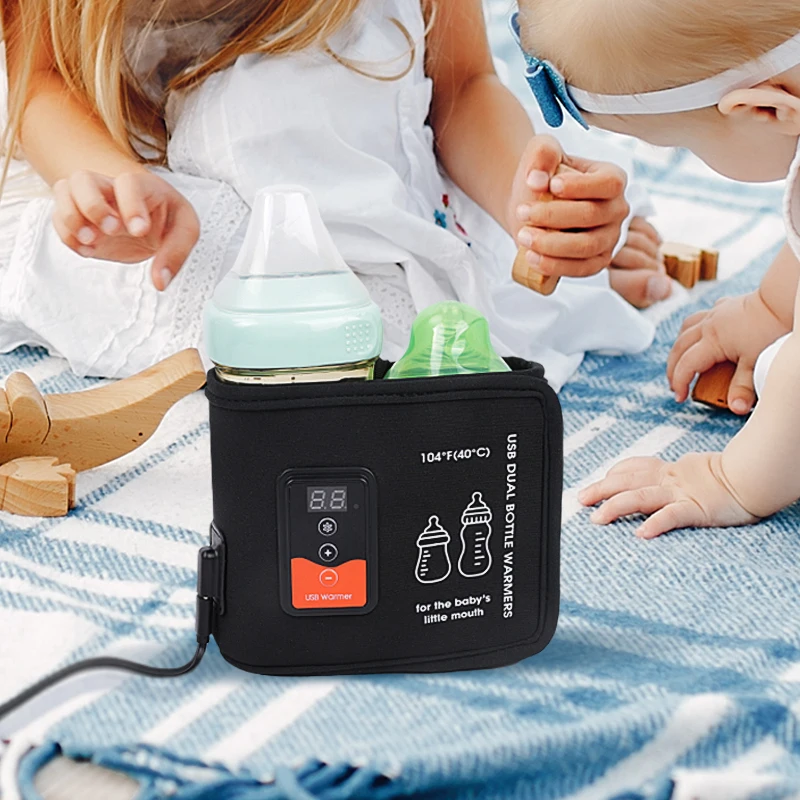 Smart Display USB Dual Bottle Warmer Rechargeable Travel Portable Baby Nursing Bottle Heater Baby Bottle Warmers