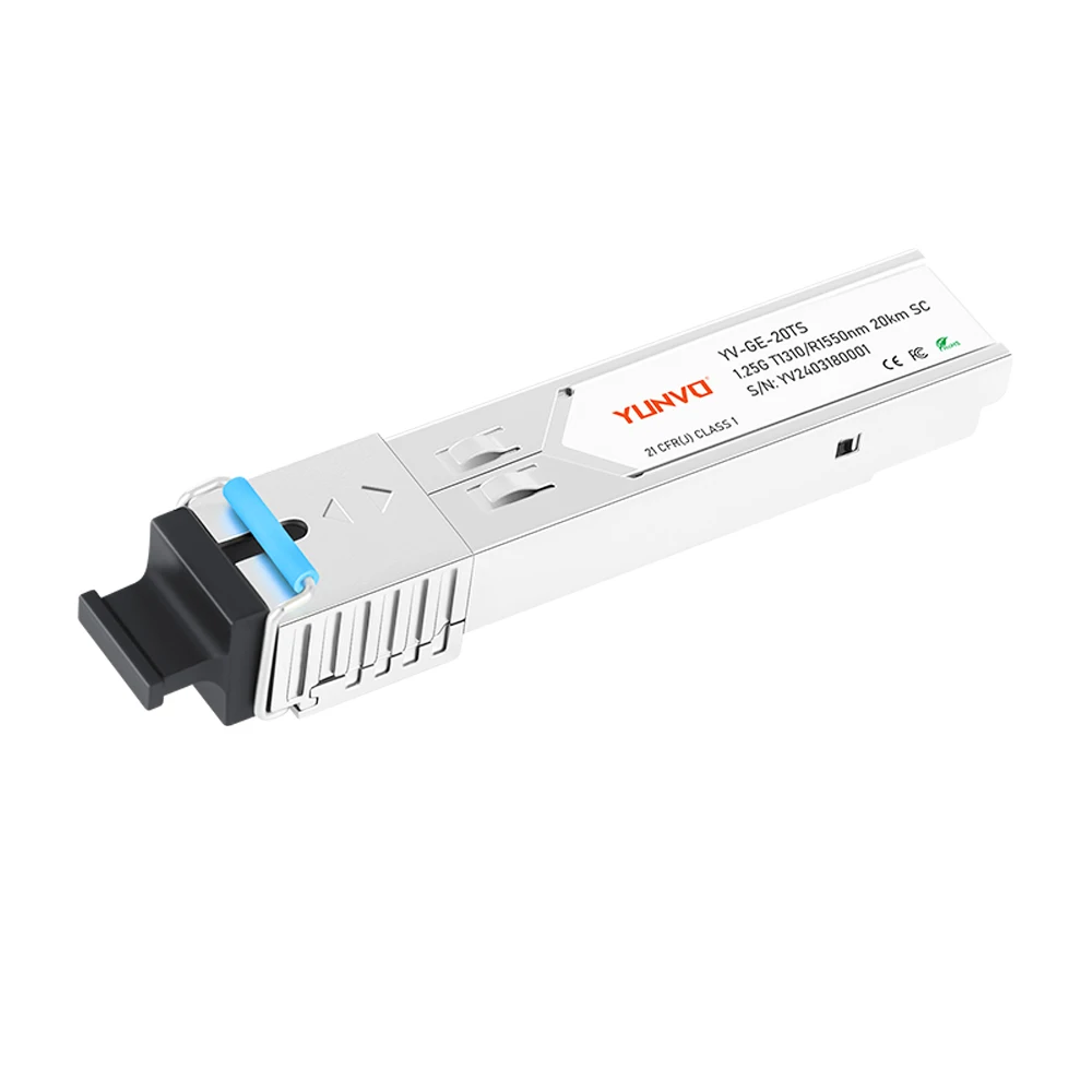 Yunvo SFP-GE20KT13R15/SFP-GE20KT15R13 Compatible SFP 1000BASE-BX-U BiDi 1310nm-TX/1550nm-RX 20km SC SFP Module