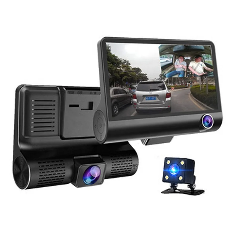 Digital Security Vehicle Dash Camera Video Recorder 4.0 Inch IPS Screen Fhd 1080p 3 Lens Dash Cam Car Dvr