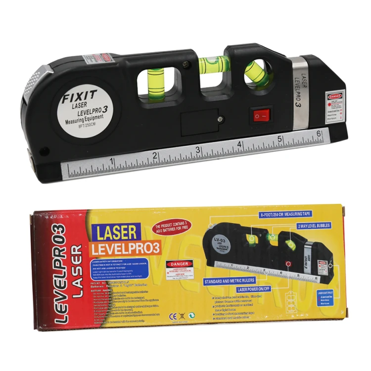 Multi-purpose Horizon Vertical Cross Line With Tape Measure Beam Tool Red Line Infrared Laser Level Pro 3