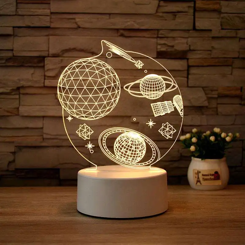 Hot sell 3D Stereo Custom Illusion Creative Cartoon Mini Warm Acrylic Led Table Desk Lamp Moon Dinosaur Decoration Night Lights