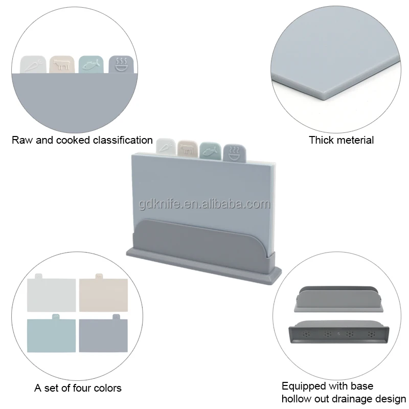 Antimicrobial Eco-friendly 4 pcs Cutting Boards with Color Coded Food Icon Kitchen Plastic Chopping Board Set