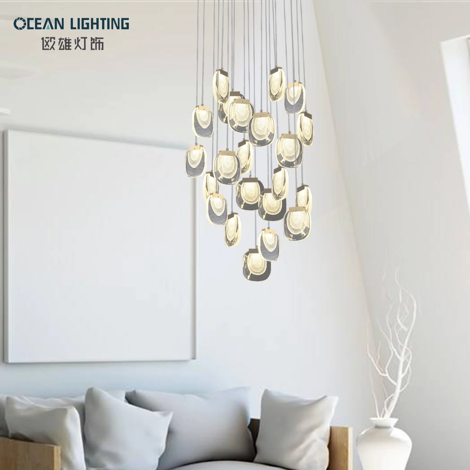 OCEAN LAMP Factory Outlet Designer Stair Way Kitchen Hanging Lamp LED Nordic Chandeliers Metal Crystal Pendant Light Modern