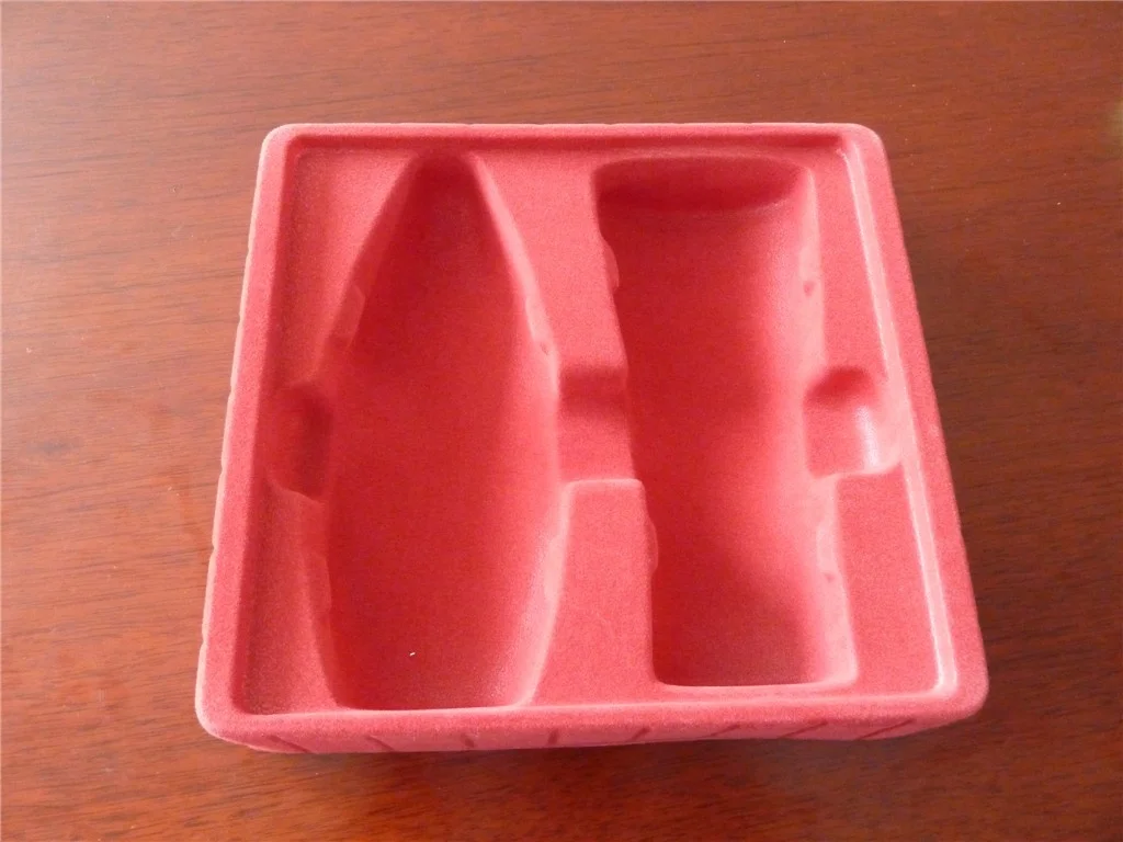 Vacuum formed velvet plastic cosmetic blister insert PS flocked vac packaging tray