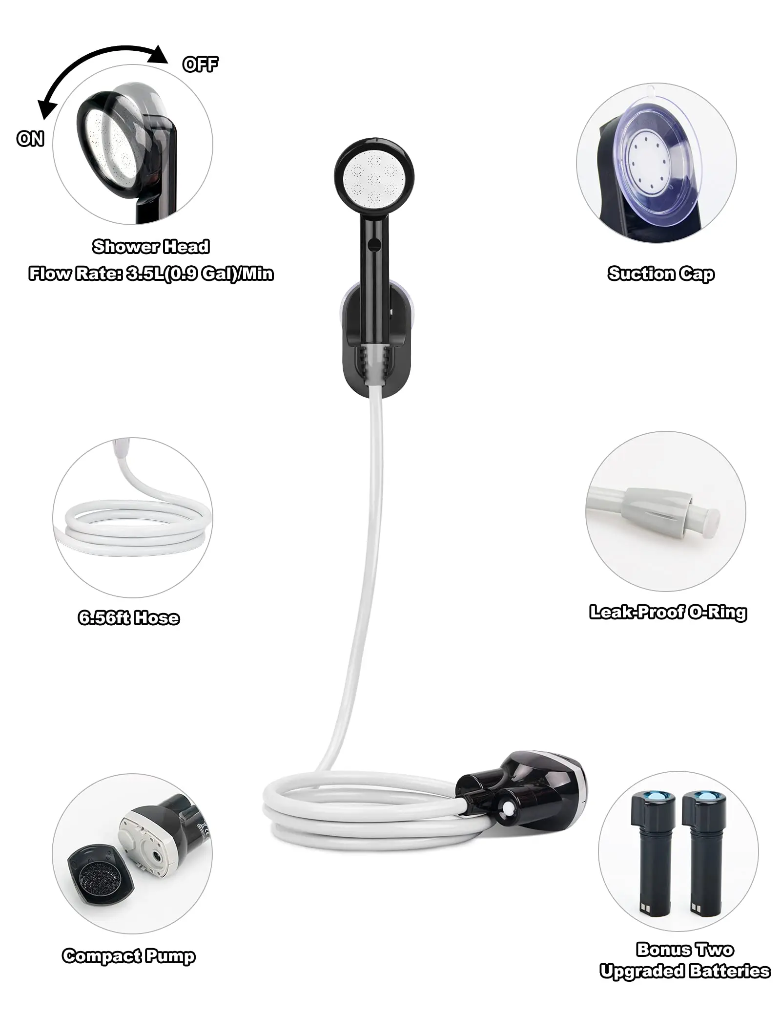 Portable Electric Rechargeable Outdoor Showerhead Camp Shower Pump Convenient Design Hiking Beach Pet Cleaning-Traveling