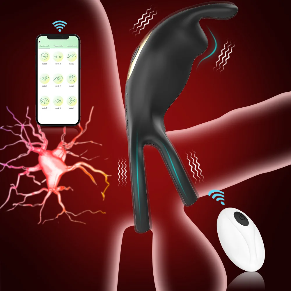 Adult Rogue Rabbit APP Remote Control Vibration Double Delay Silicone Lock Essence Ring Couple Products 13