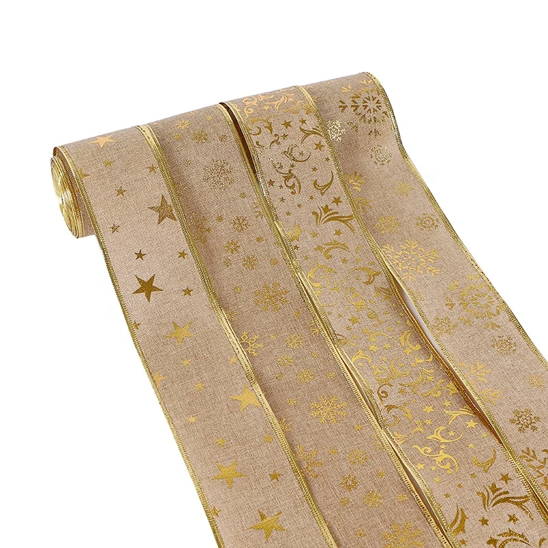 MSD Factory New Printed Design For Merry Christmas Burlap Ribbon on sale Wired Edge Manufacturer