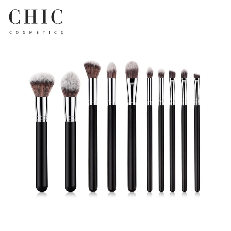 2024 High Quality Professional Custom Logo Black Long Handle Beauty Brushes Soft Synthetic Hair OEM Makeup Cosmetic Brush Set