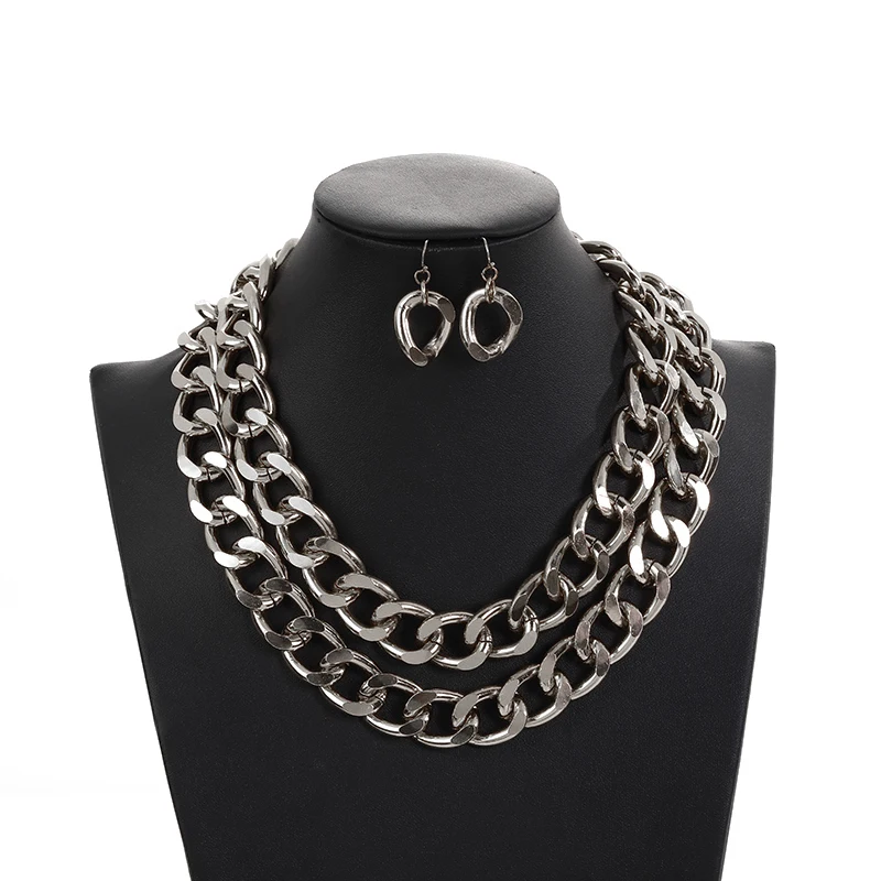 Factory Custom Gold Plated Wide Chain  Necklace Earrings Set Trendy Costume Design Jewelry Gift Elegant Jewelry Sets