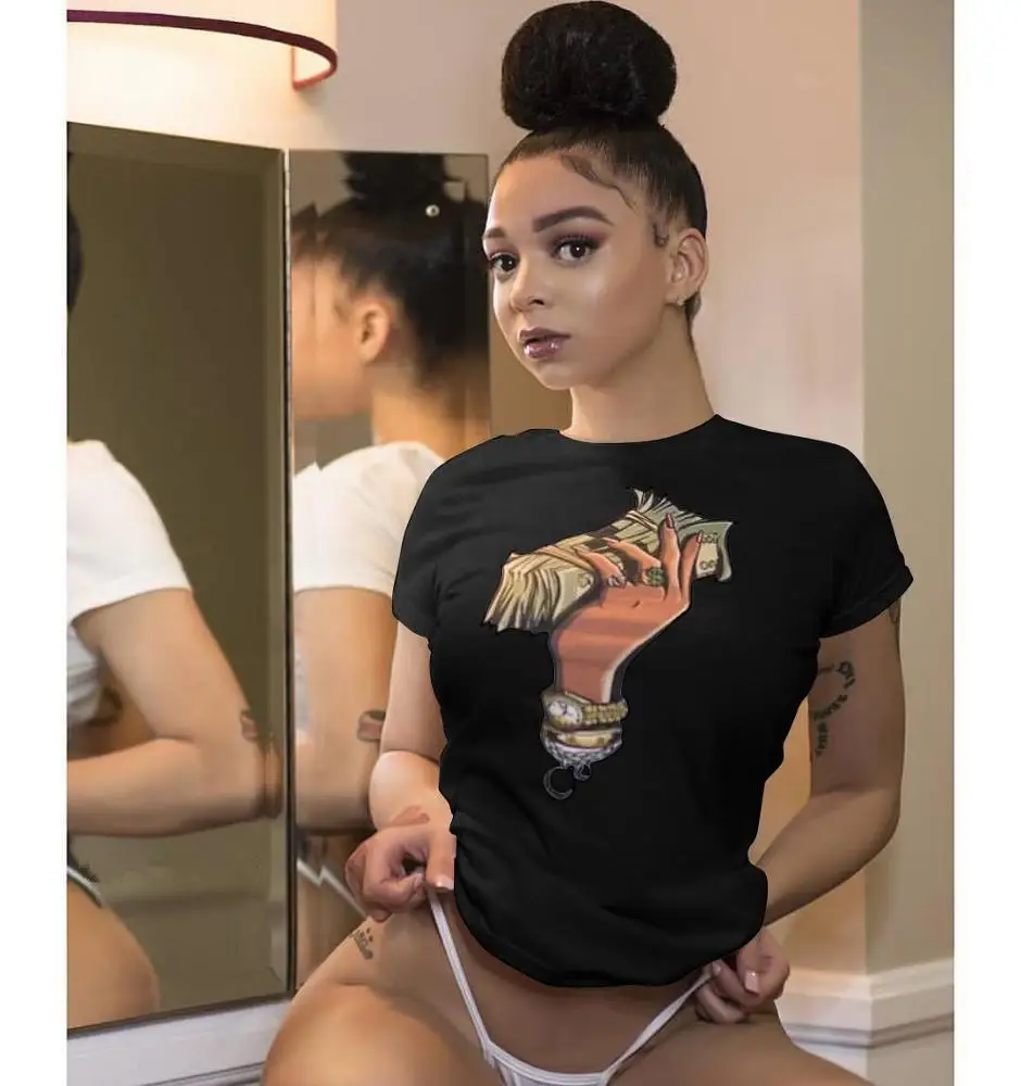 
LDS3009 2019 new Fashion simple round collar US dollar print short sleeve T-shirt 