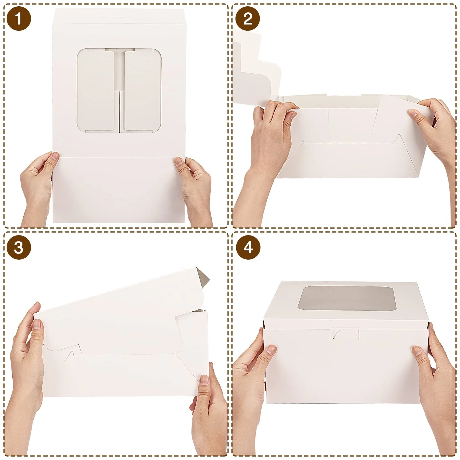 XJH Customize Cardboard Take Away Food Paper Cake Box with Clear Window Cupcake Cake Folding Box for Packaging
