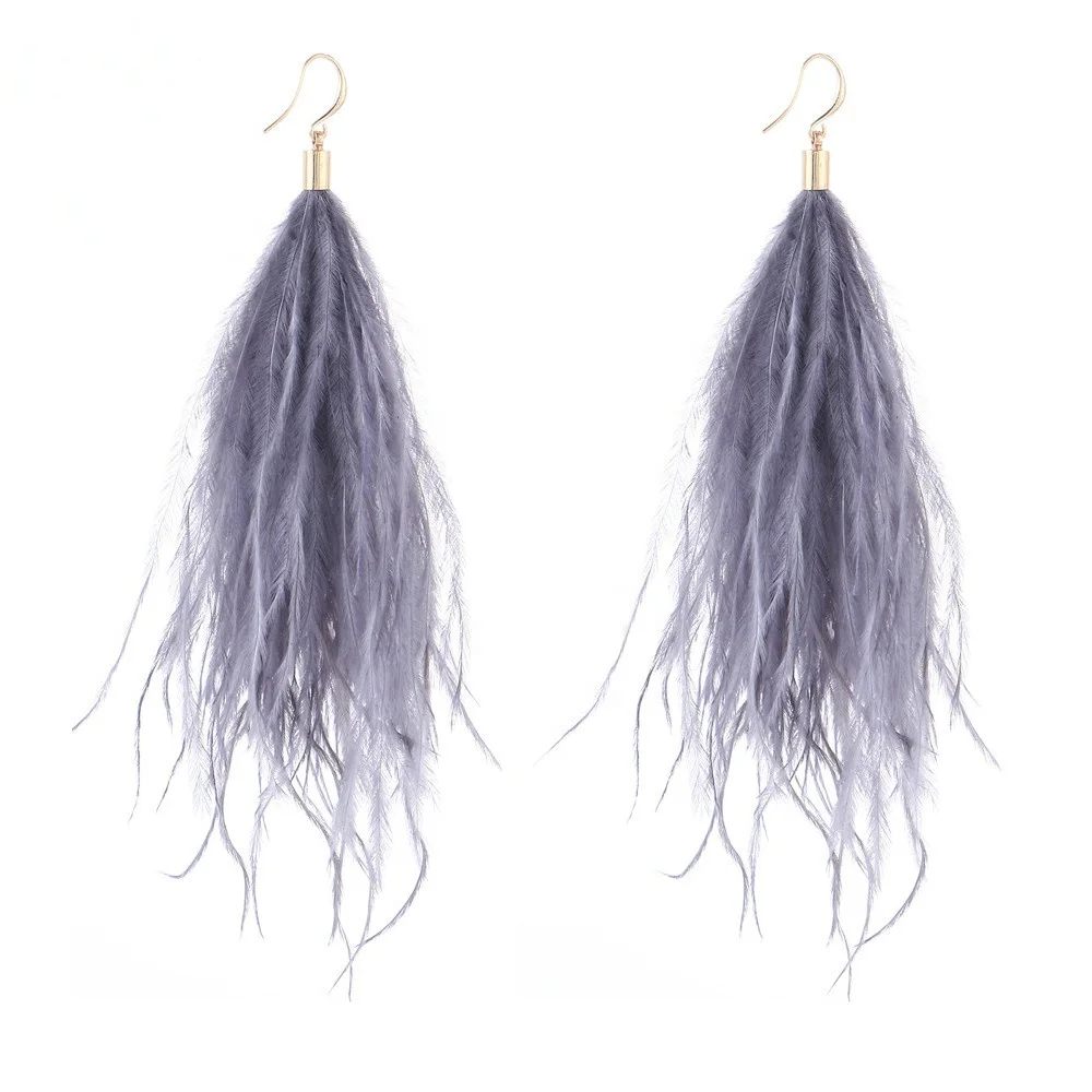 Light Feather Earrings Simple Lady Ostrich Feather FUR 9 Colour Long Earrings Jewelry Retro Fashion Christmas