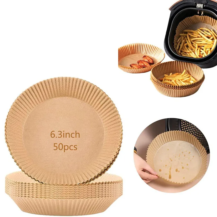 New Design 50 Pcs Fryer Disposable Liner Silicone Brown Airfryer Parchment Paper With Blister Packing