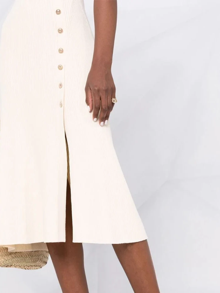 Популярная Женская трикотажная юбка средней длины из модального хлопка с коротким рукавом и пуговицами