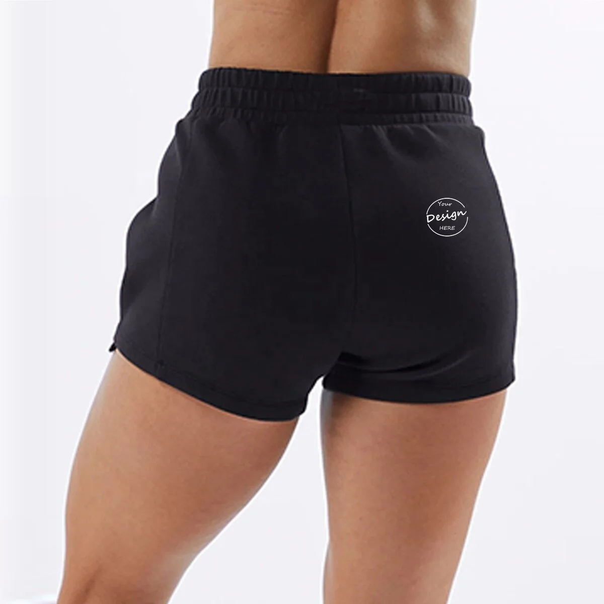 Black Wholesale Custom High Quality Fashion Sports Running Gym 95 Cotton 5 Spandex Luxury Puff Print Casual Womens Gym Shorts