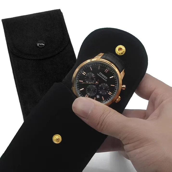 Wholesale High Quality Green Custom Travel Design Logo Flap with Button Suede Velvet for Accessories Watch Bag Pouch