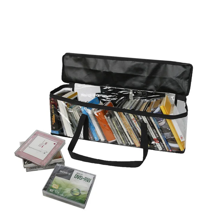 
Waterproof black 600D oxford CD bag home use tote style packing bag DVD clear PVC storage bag 