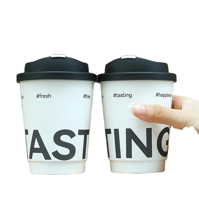 Accept Customized In stock Disposable Double Wall Paper Cups With Lid  For Hot Drinks